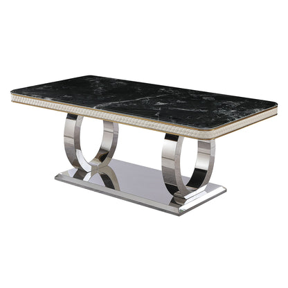 Luxury Modern Dining Table With 6 Chairs Marble Top Titanium Plated Base - Black