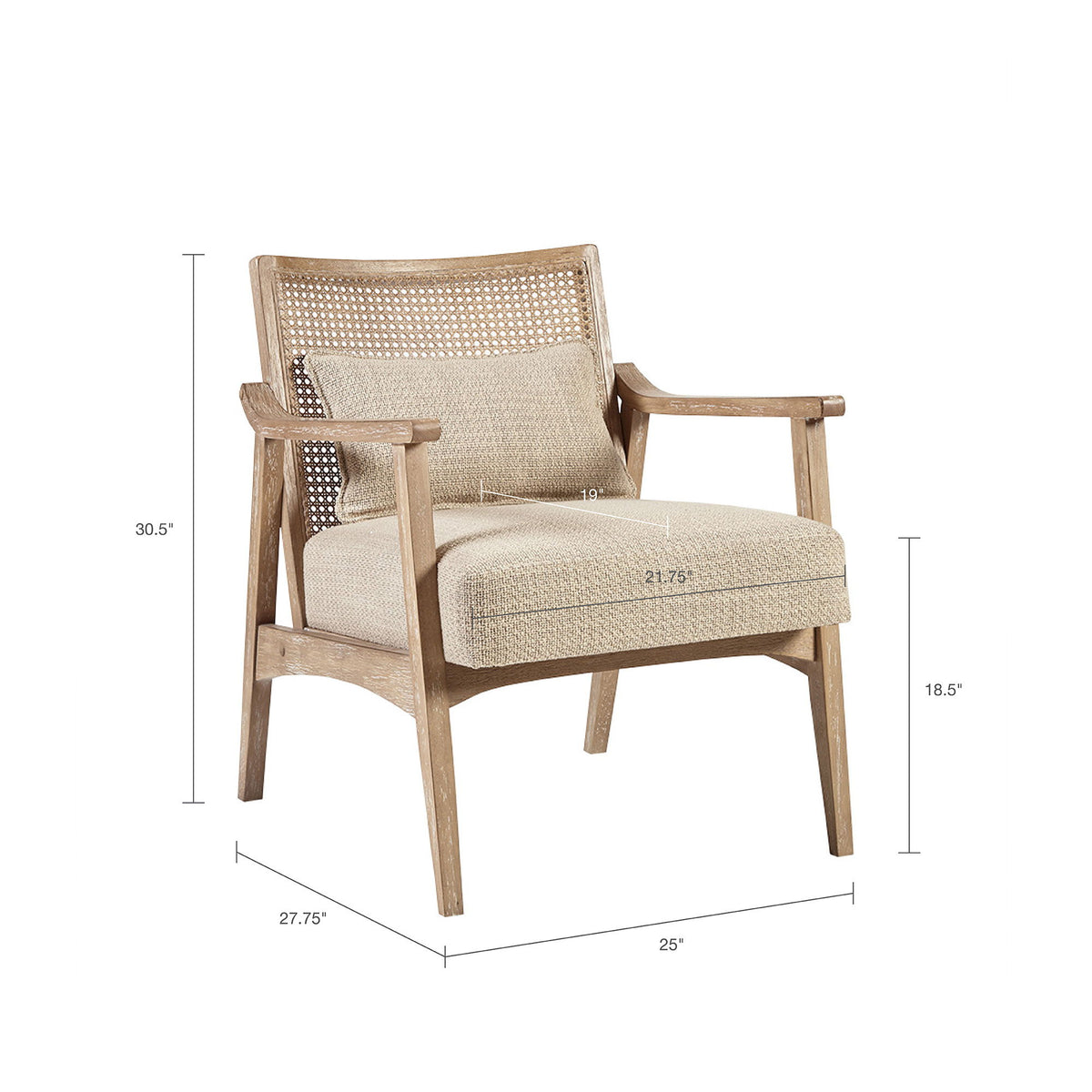 Chair With Cane Inset Back And Upholstered Seat - Light Brown