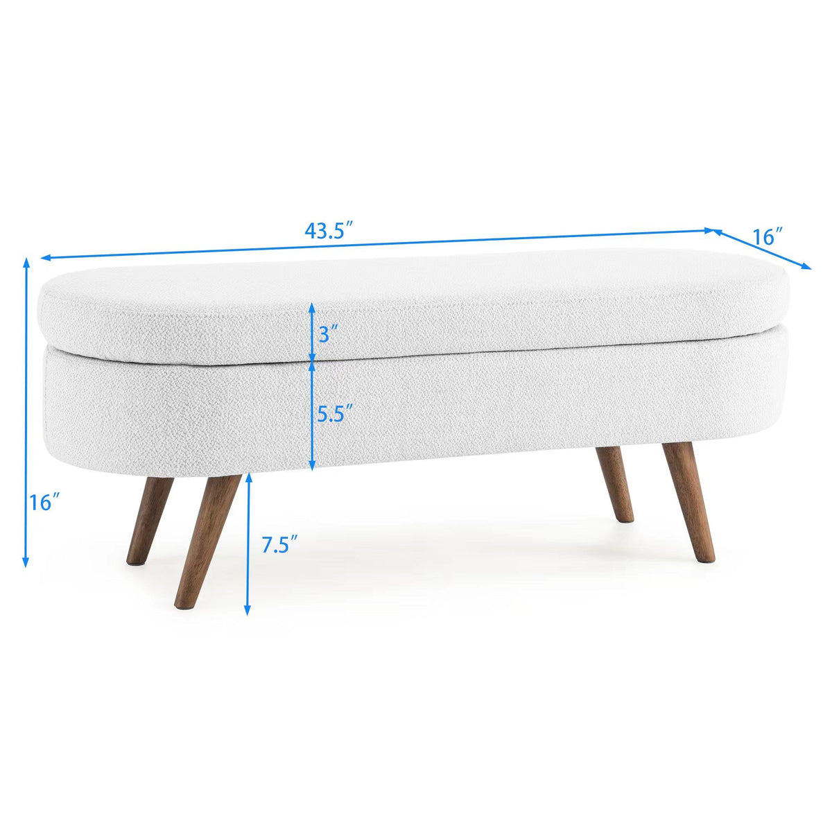 Ottoman Oval Storage Bench With Rubber Wood Legs
