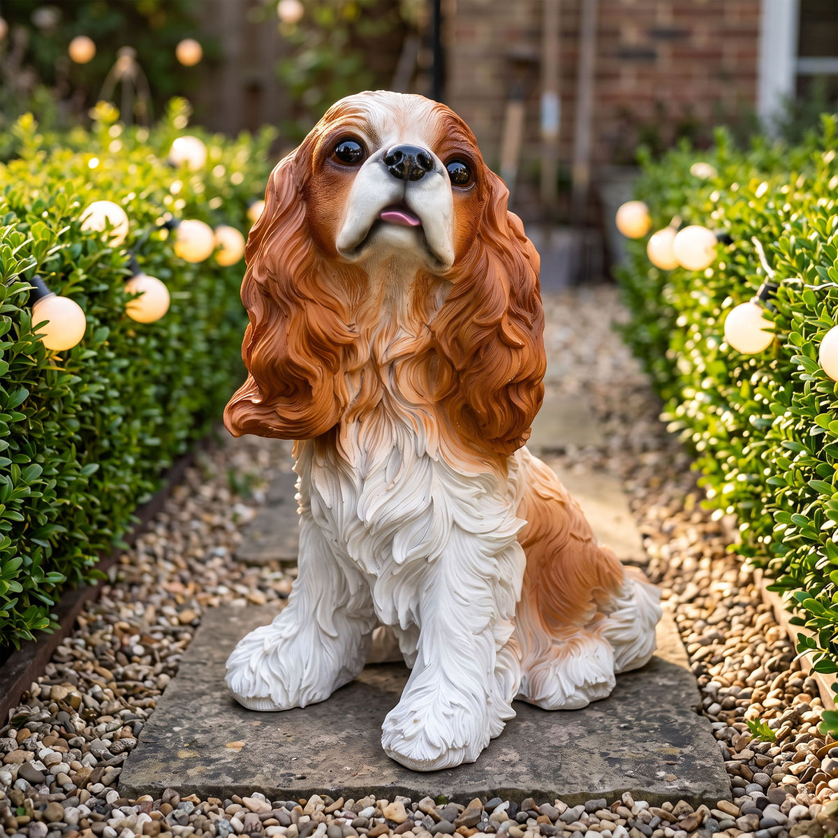Charlie The Beagle Garden Statue, Outdoor Ornament - Brown / Antique White