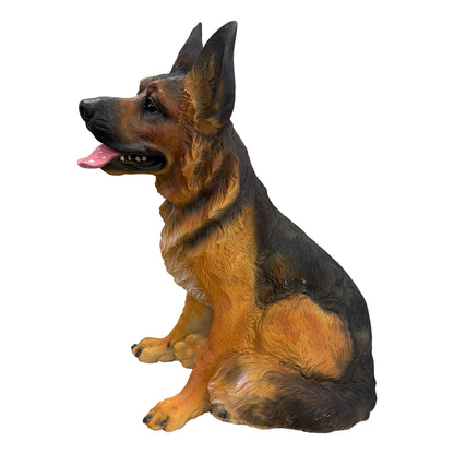 Realistic German Shepherd Statue, Weather Resistant Outdoor Garden Sculpture - Brown / Black