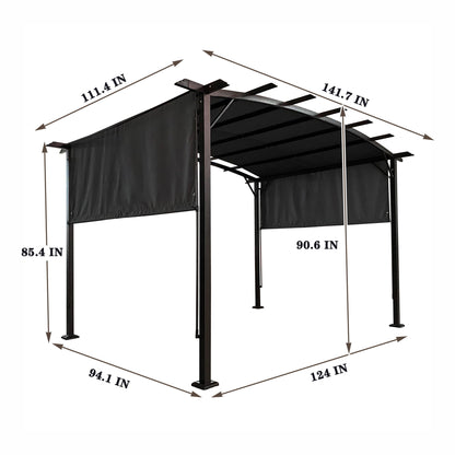 Outdoor Patio Pergola Gazebo - Steel Frame Sun Shelter With Retractable Canopy