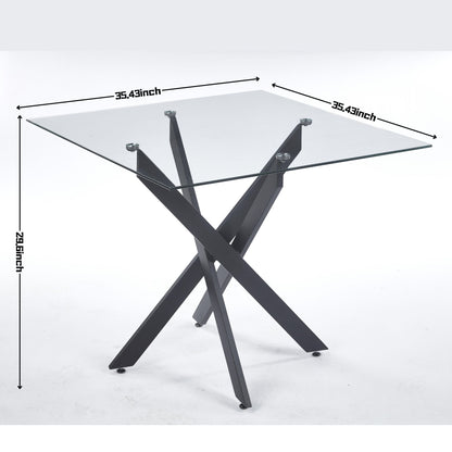 Dining Table With Cross Metal Leg And Tempered Glass, Modern Space Saving Kitchen Table For Living Room Legs, Square Table