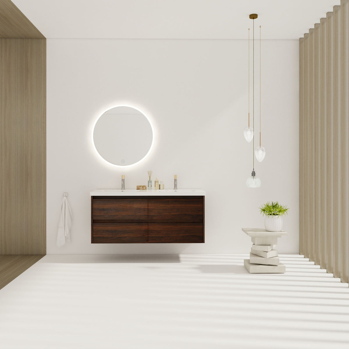 Modern Floating Bathroom Vanity With Dual Resin Sink, Soft Close Drawers