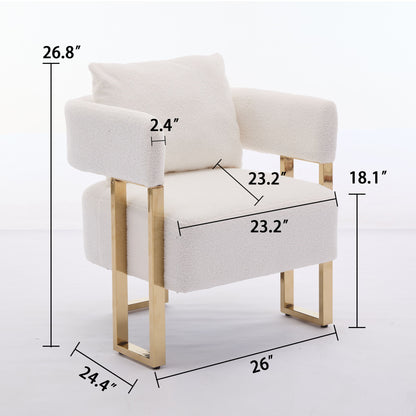 Modern Decorative Chair Teddy Fleece Upholstered And Metal Foot