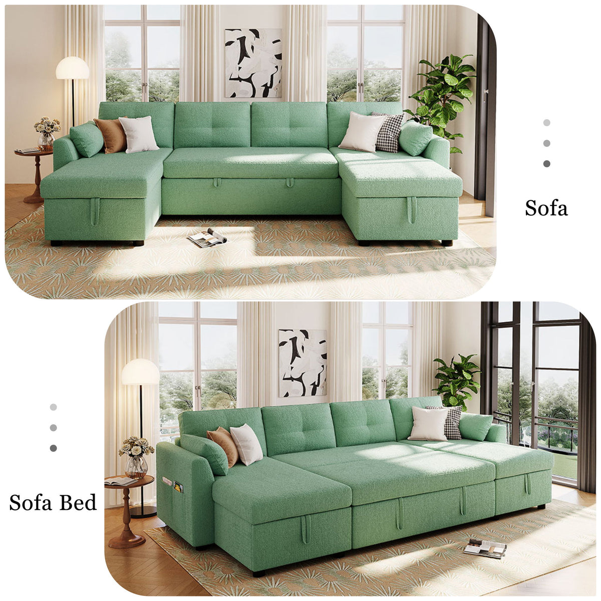 U-Shaped Sectional Sofa Bed With Storage And USB Ports