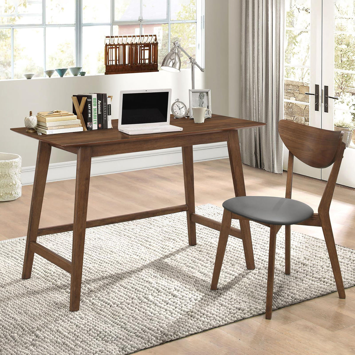 2 Piece Writing Desk Set With Chair - Brown