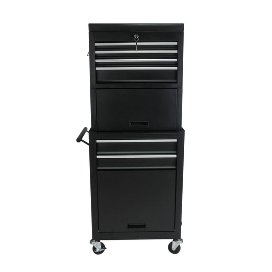 6 Drawer Lockable Tool Cabinet On Wheels, Steel Rolling Tool Chest With Detachable Toolbox
