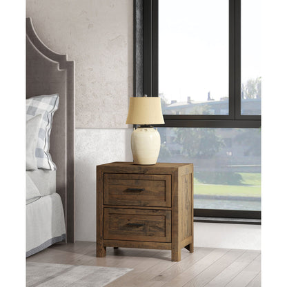 Rustic 2 Drawer Nightstand - Brown - Wood