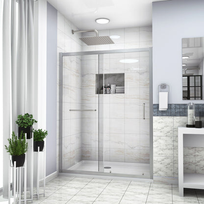 Elegant Single Sliding Bypass Shower Enclosure, Tempered Glass - Brushed Silver