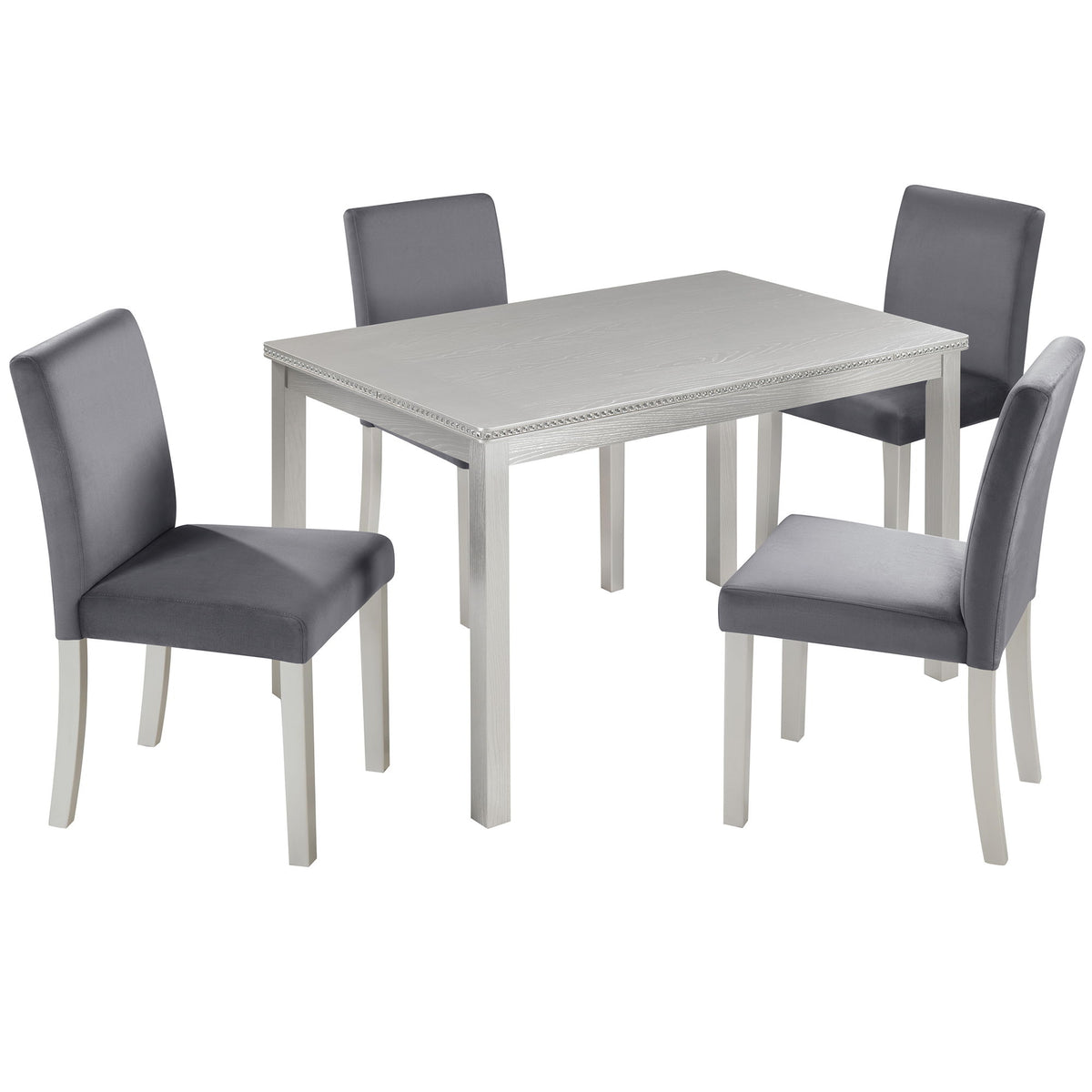 Dining Table Set, Table With A Rectangular Table And Upholstered Chairs