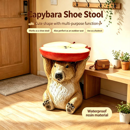 Capybara Shaped Apple Slice Stool, Animal Figurine Decor, Indoor Outdoor Seat - Brown / Tan