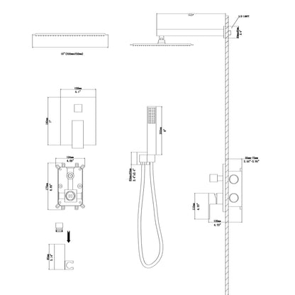 Dual Shower Head 10" Wall Mounted Square Shower System