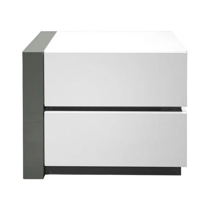 Nightstand Bedside Table With 2 Drawer For Bedroom - White / Silver