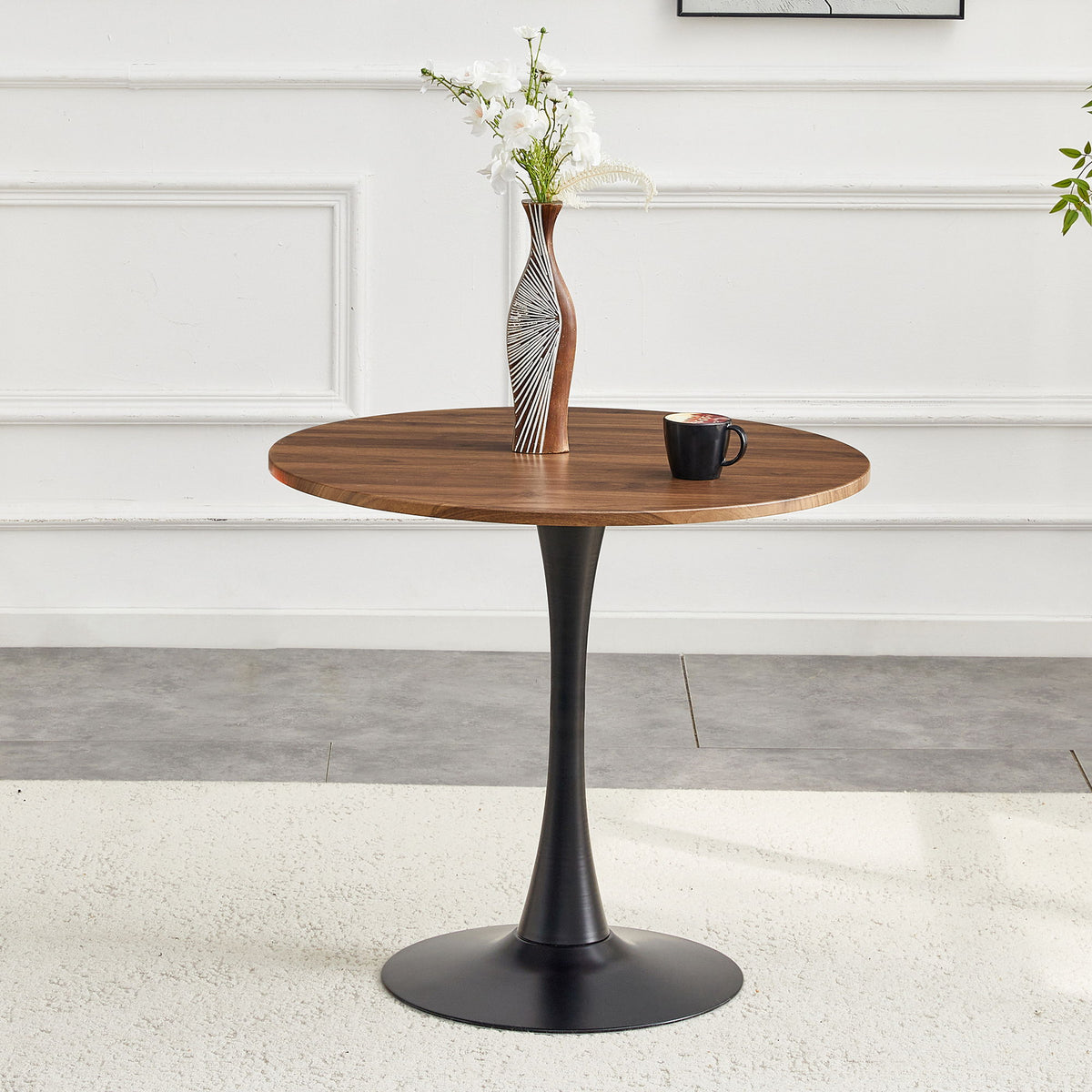 Round Dining Table For Kitchen - Black / Walnut