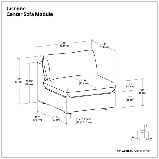 Jasmine - Center Sofa Module - Gray