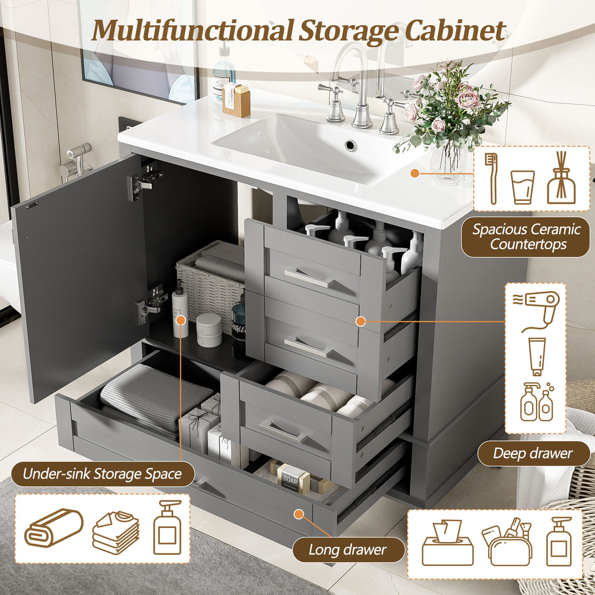 Traditional Bathroom Vanity Set With Soft Close Doors