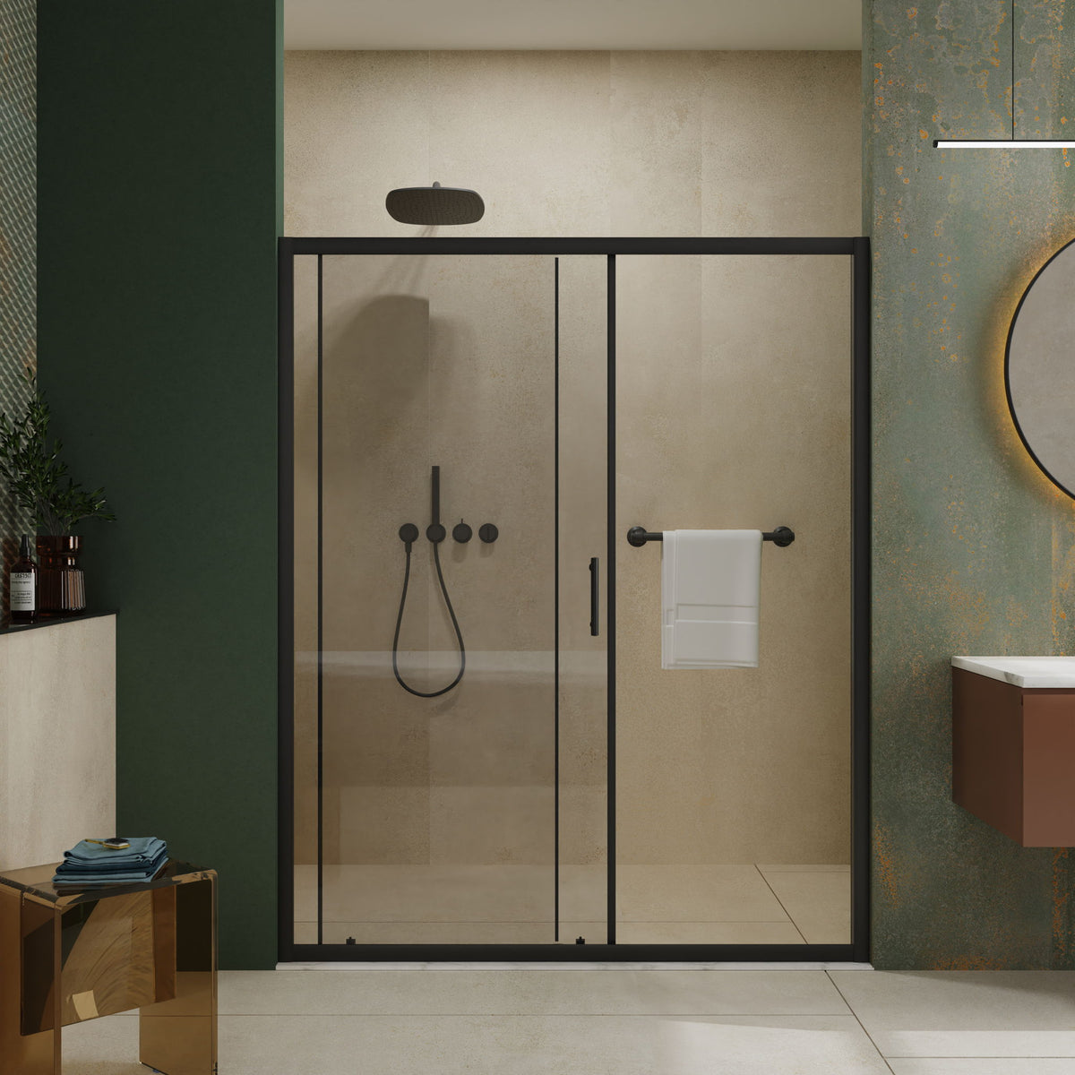 Single Sliding Shower Door, Thick Clear Tempered Glass Shower Door With Stainless Steel Handle