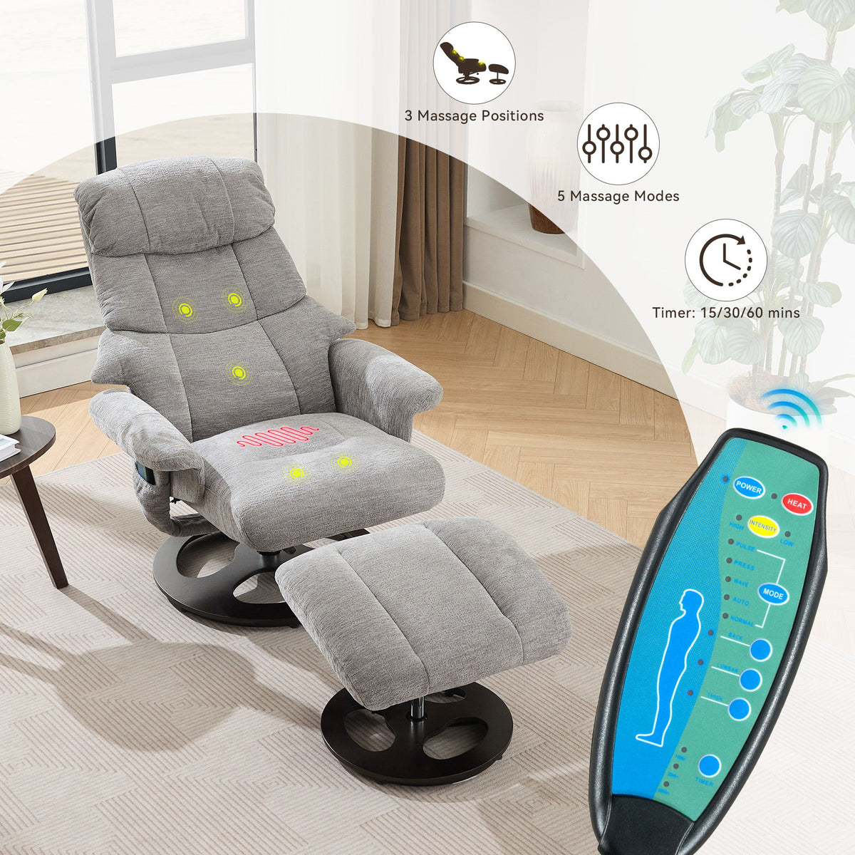 Ergonomic Recliner Chair With Ottoman, Modern 360° Swivel With Footstool