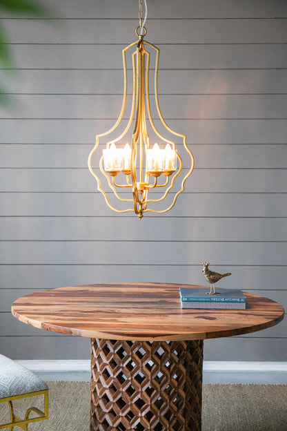 4 Light Metal Chandelier, Hanging Light Fixture With Adjustable Chain For Kitchen, Bulb Not Included - Gold