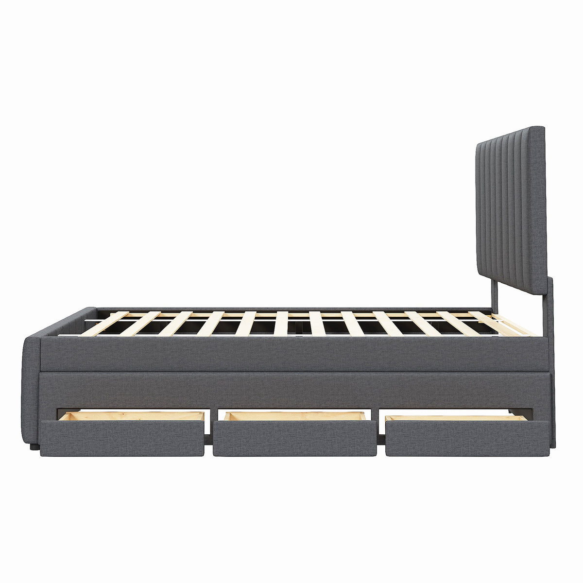 Upholstered Platform Bed With Twin Size Trundle And 3 Drawers