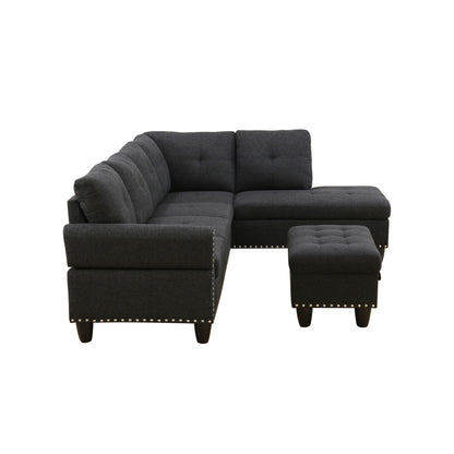 L - Shaped 3 Piece Sectional Sofa With Chaise, Storage Ottoman & Cup Holders