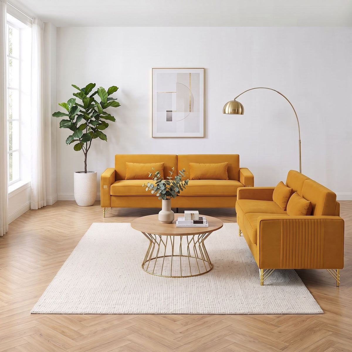 2 Pieces Sofa Sofa Set With Removable Cushions For Home Apartment