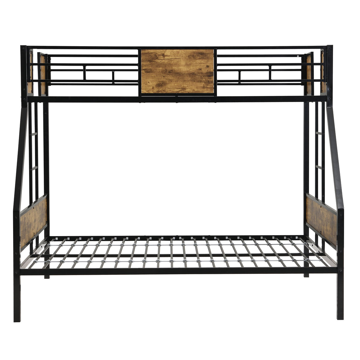 Modern Metal Bunk Bed With Side Ladders And Guardrail