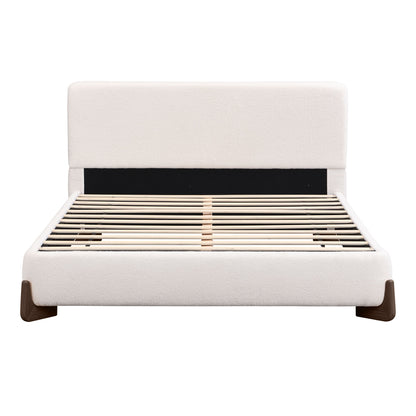 Queen Size Elegant Terry Upholstered Bed - White