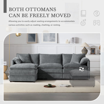 Modular Sectional With Deep And Wide Seat, Cloud Couch Set With Double Cushions Sofa With Movable Ottoman