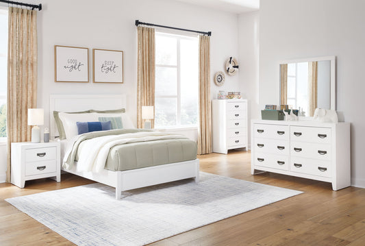 Binterglen - 6 Pc. - Dresser, Mirror, Chest, Full Panel Bed, 2 Nightstands - White