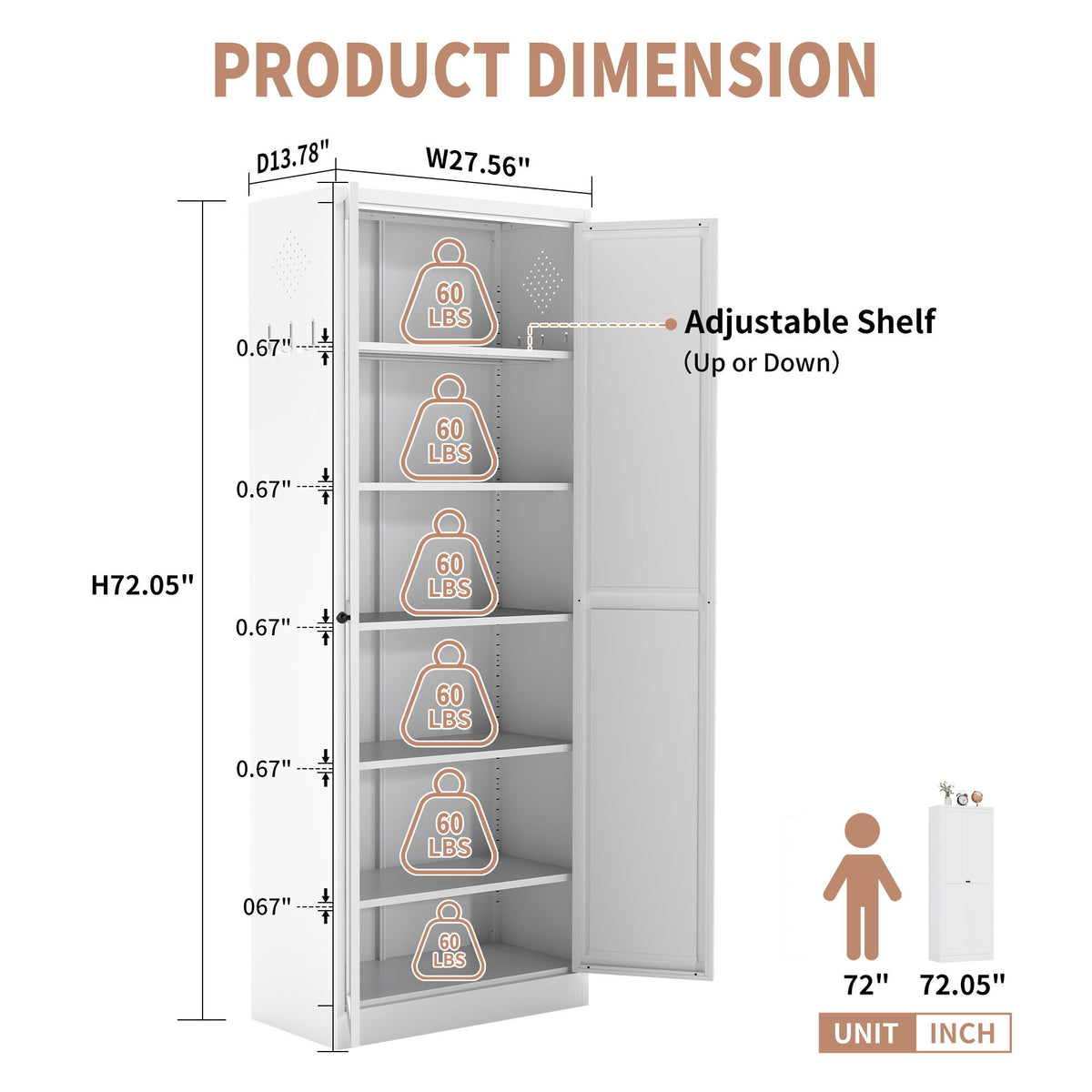 Kitchen Pantry Cabinet With Doors, Heavy-Duty Freestanding Storage Organizer With 5 Adjustable Shelves, Tool Free Assembly - White