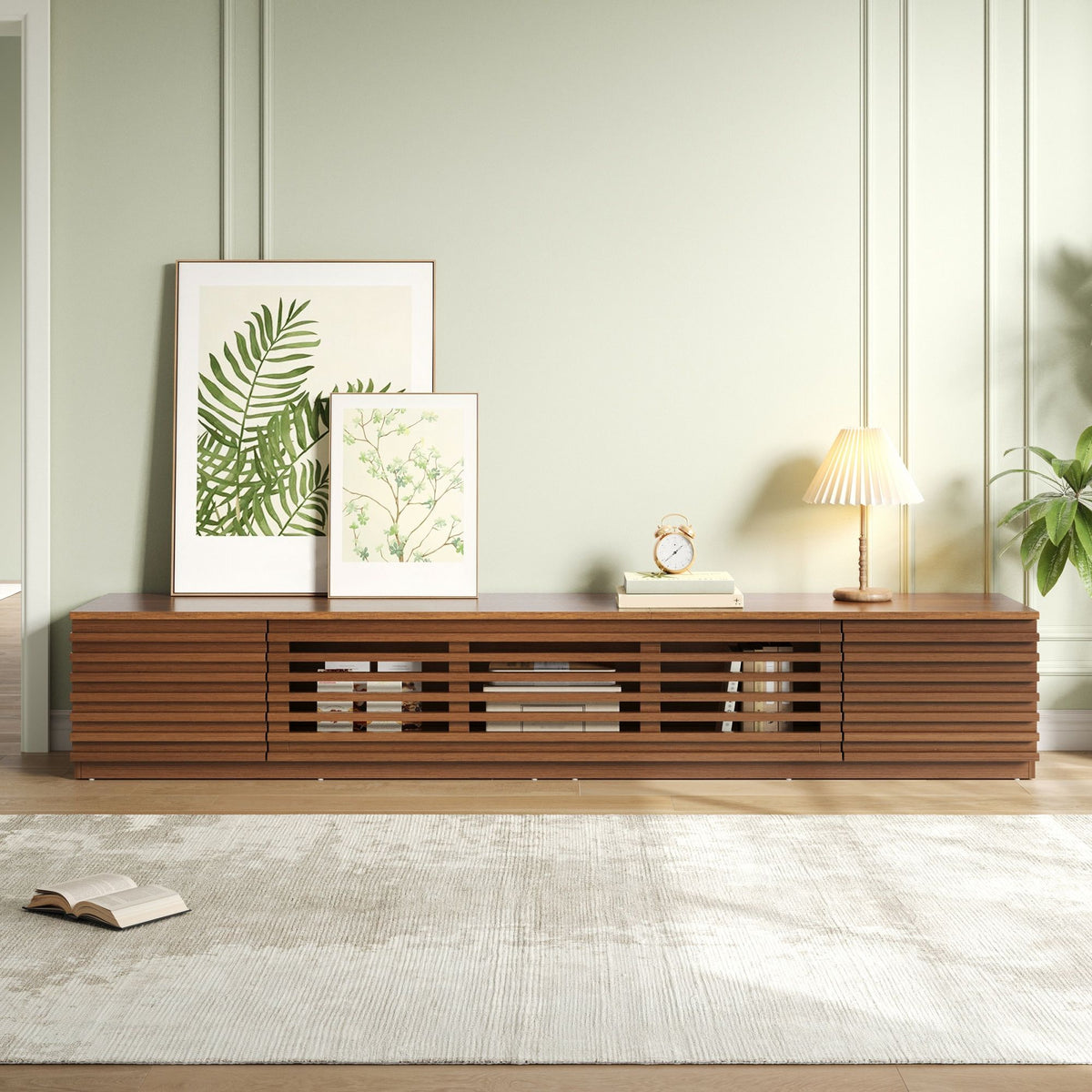 TV Stand, Entertainment Center With Cable Management And Soft Closing Hinges - Walnut