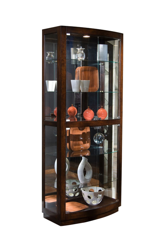 PFC Curios - Curved Front 5 Shelf Curio Cabinet - Mahogany Brown