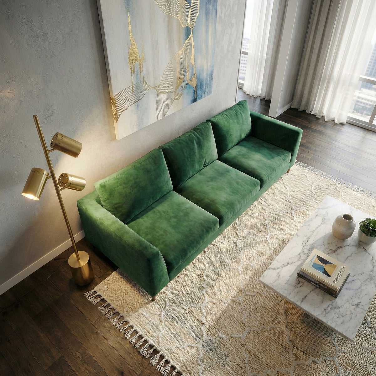 Harmony - Floor Lamp With Rotary Switch Triple Spots Block Base - Gold