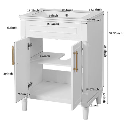 Bathroom Vanity With Integrated Sink, 2 Door Cabinet, Single Sink For Small To Medium Bathrooms