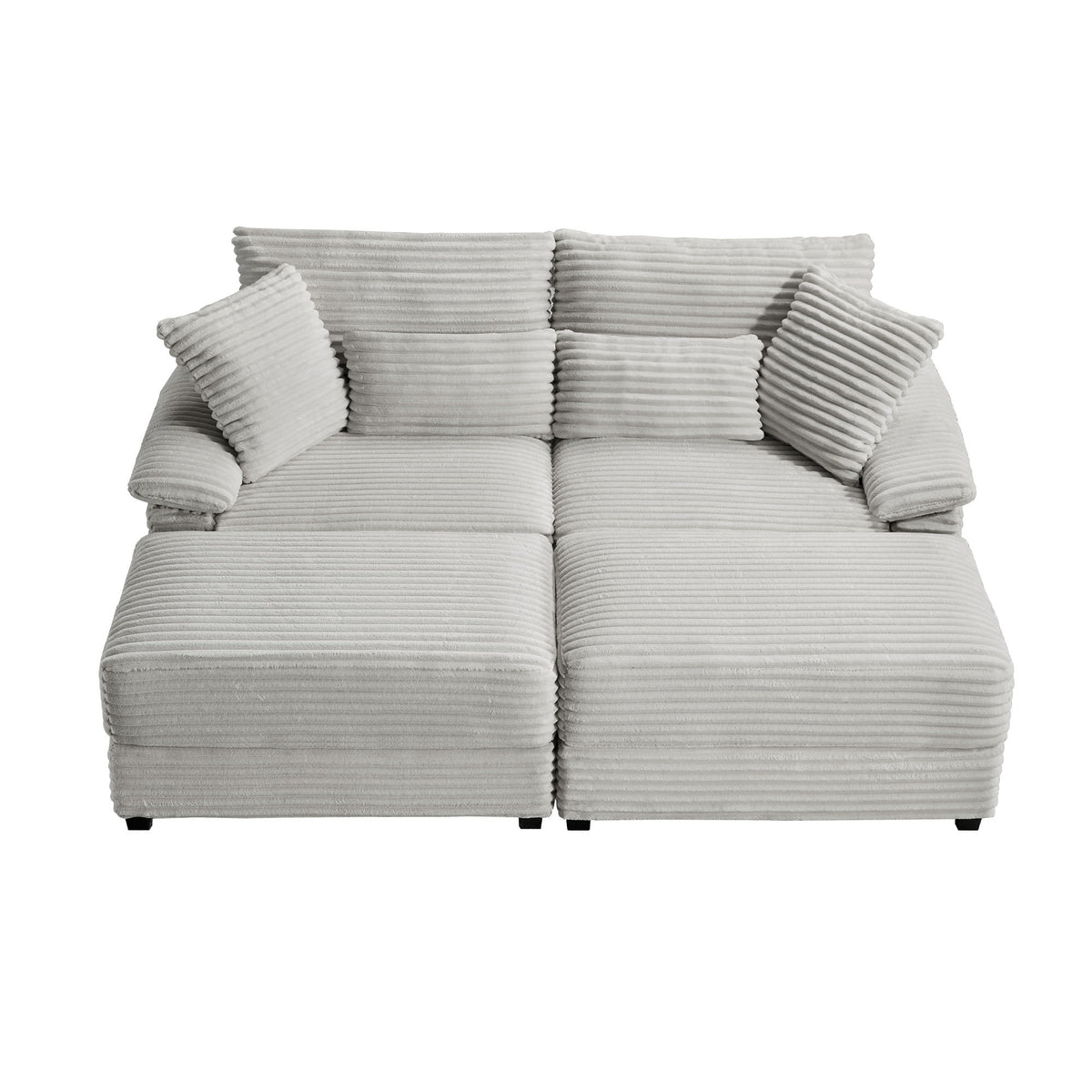 Double Chaise Lounge Set With Reversible Storage Ottomans, USB Port