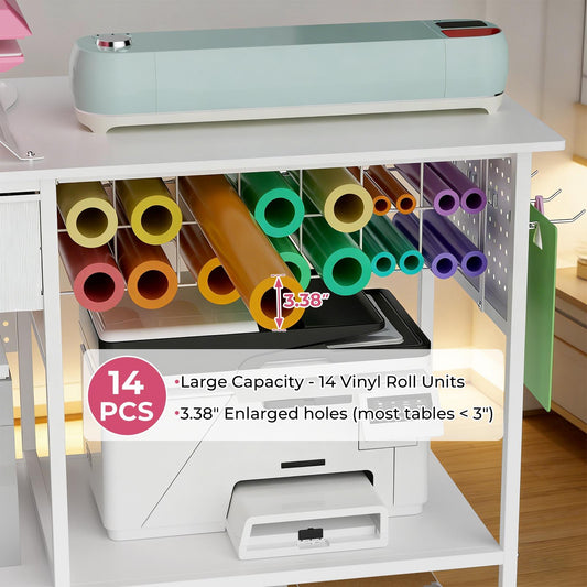 Large Heat Press Table With Charging Station, Movable Workbench For Diy Sublimation - White