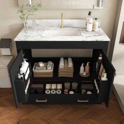 Bathroom Vanity Set, Fluted Cabinet, Soft Close Doors & Drawers, Single Faucet Hole, Sink Included - Black