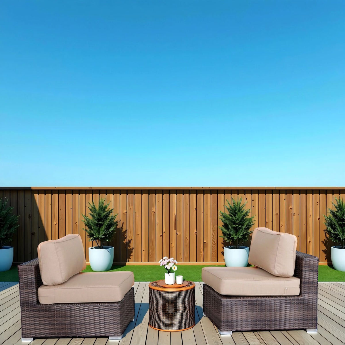 Wide Armless Outdoor Chairs With Cushions (Set of 2)