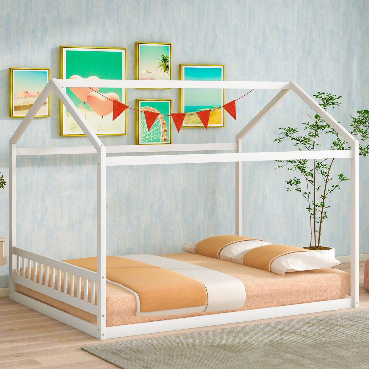Wooden House Bed With Headboard