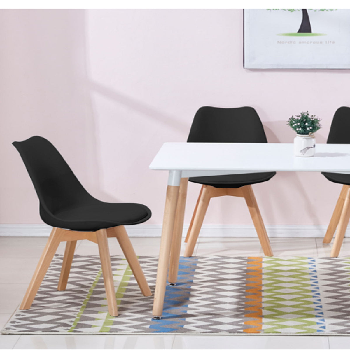 Padded Seat Cushions Home Kitchen Side Chair (Set of 2) - Black