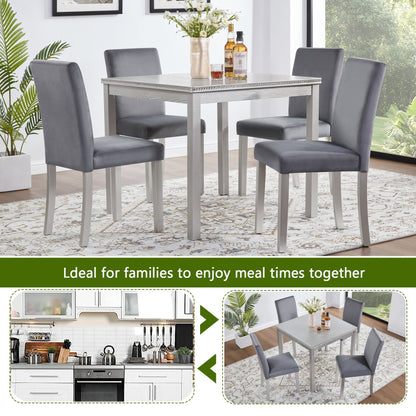 5 Pieces Wooden Dining Table Set, Square Table And 4 Upholstered Chairs