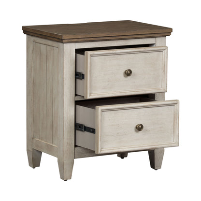 Heartland - 2 Drawer Nightstand With Charging Station - Antique White / Tobacco Tops