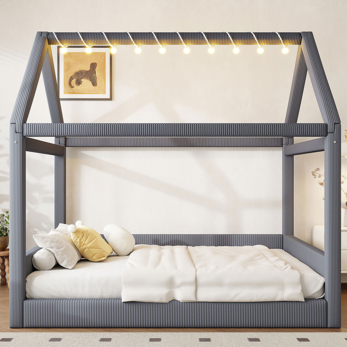 Upholstered House Style Daybed With LED Light Strips