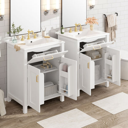 Modern Bathroom Vanity With Ceramic Sink, Soft-Close Doors, Flip Drawer, U-Shaped Shelves, Elegant Storage Solution