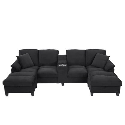 Modern U-Shaped Sectional Sofa With Storage Ottomans