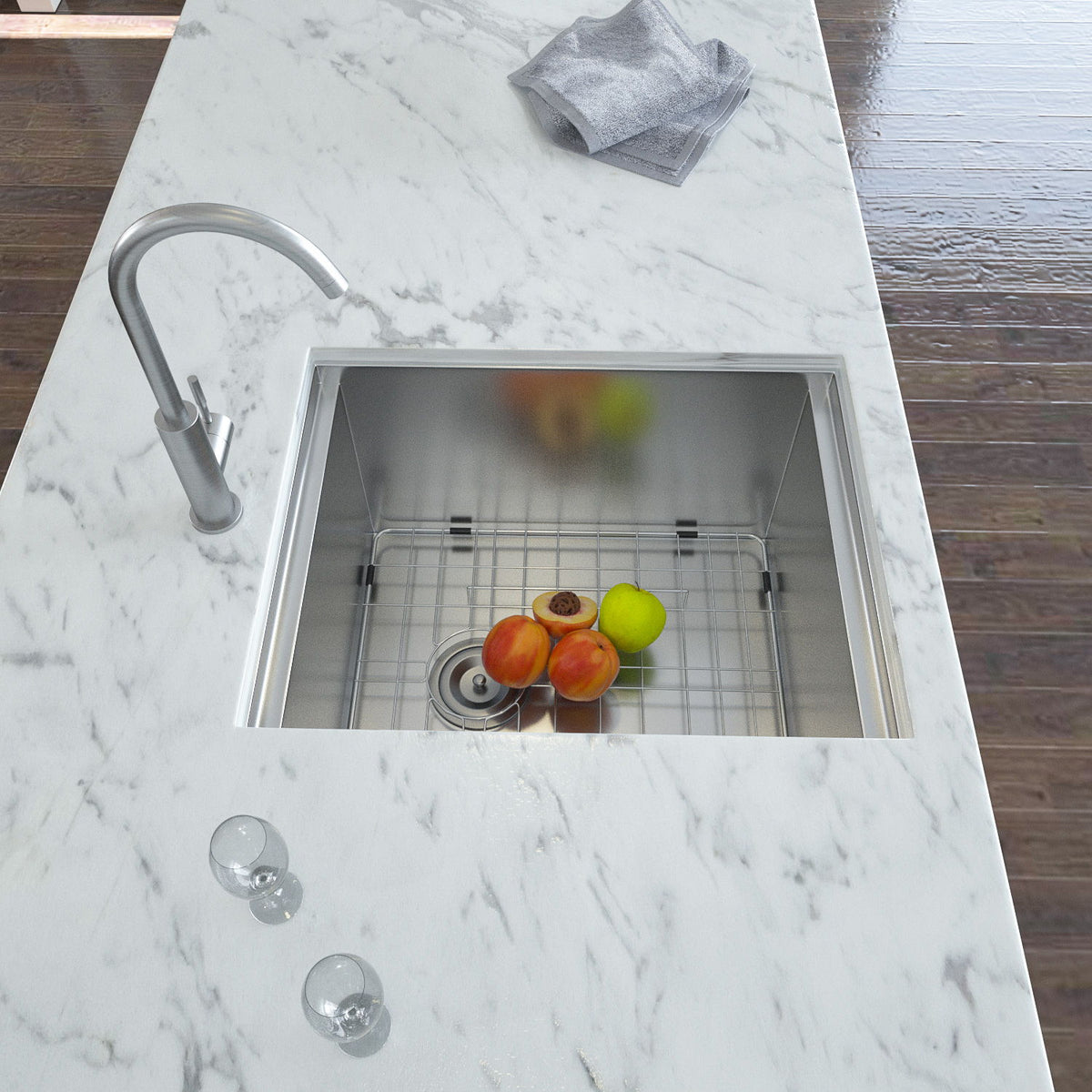 15" Undermount Kitchen Sink 16 Gauge Ledge Workstation - Brushed Nickel