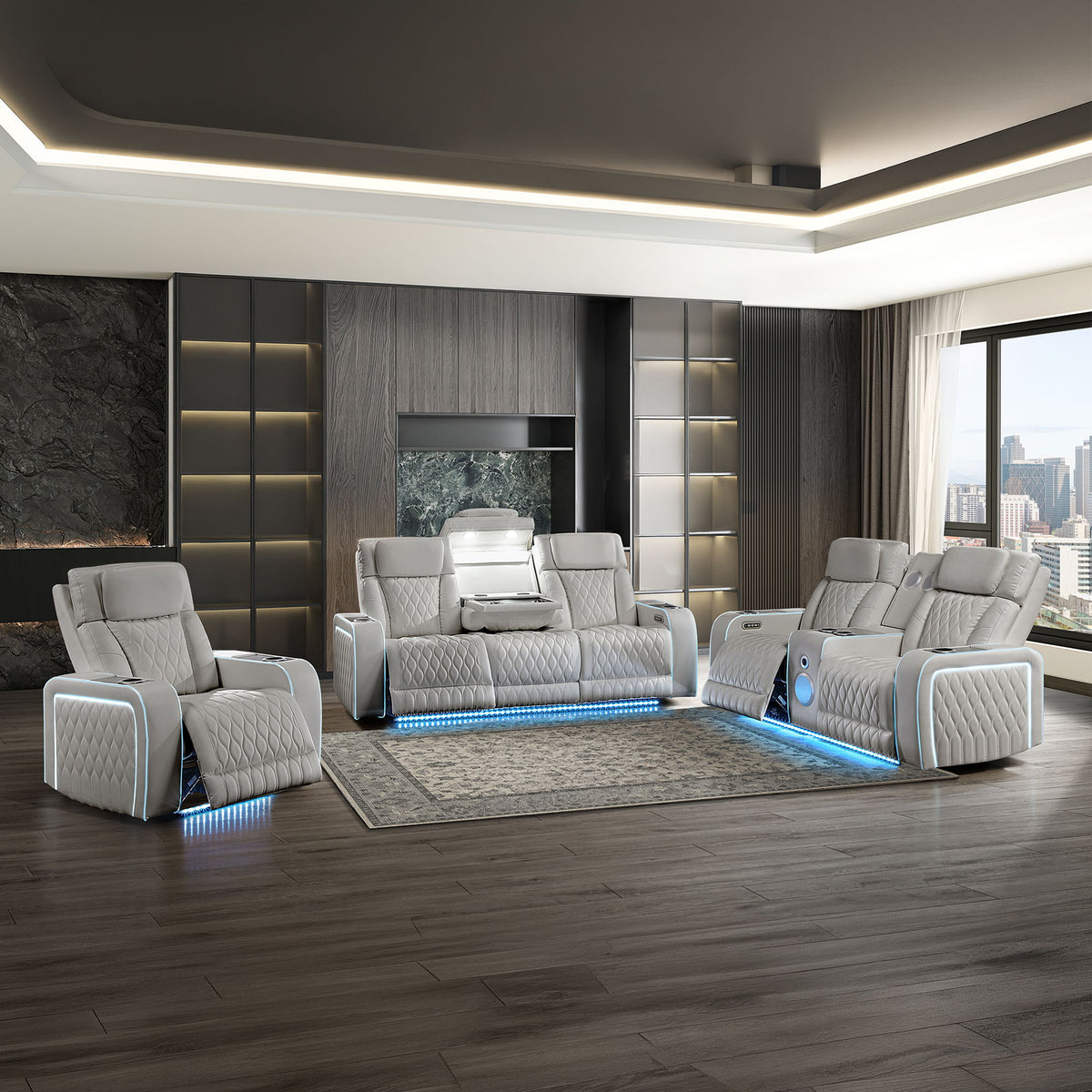 Electra - Power Reclining Set With Power Headrests, Massage And LED Lighting