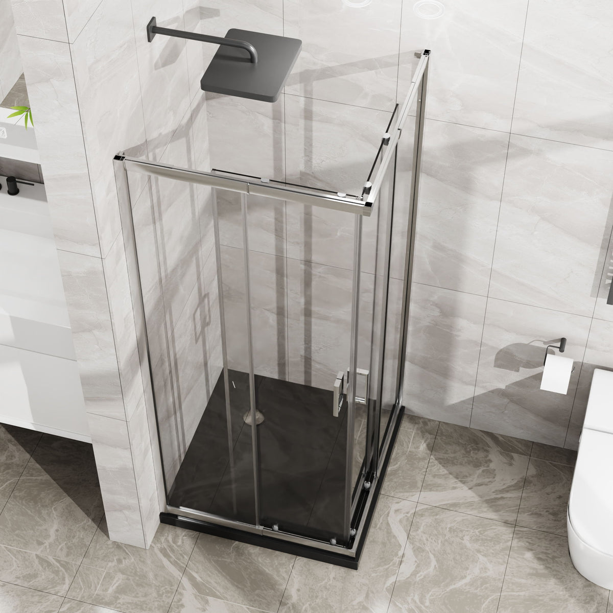 Corner Sliding Shower Door & Base Combo No Drain Kit